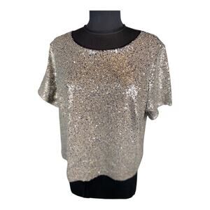 Lela Rose For Lane Bryant Allover Sequin Gold Embellished Crop Top SZ 14 Party
